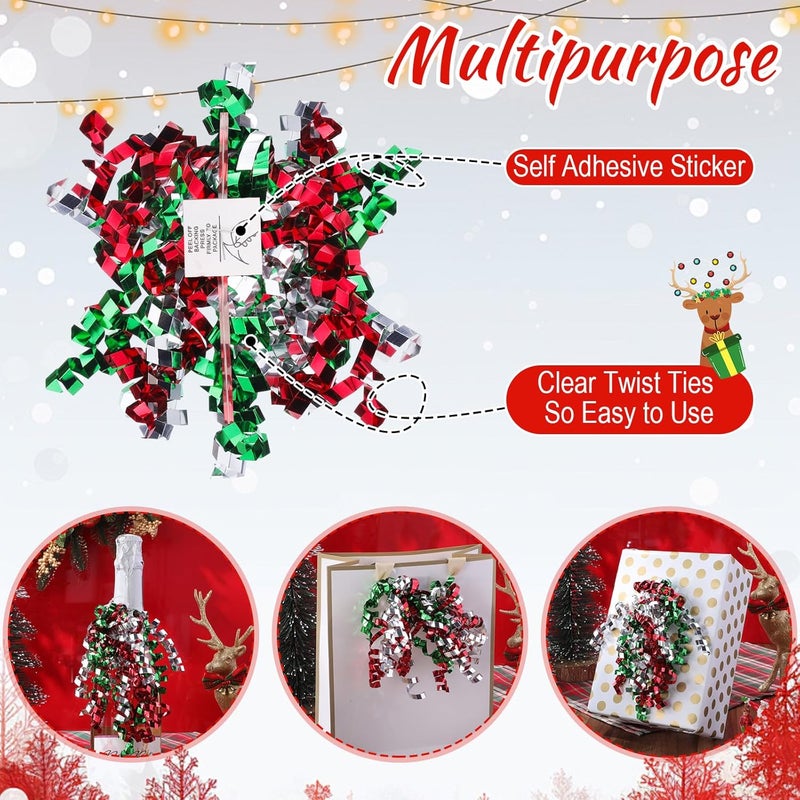 Lyrow Store 30 Pcs Curly Bows Self Adhesive Gift Wrap Accessory Holiday Gift Bows for Presents Wrapping Wine Bottle Treat Bag Bridal Shower Wedding Party Favor(Red Green Silver) - Image 3
